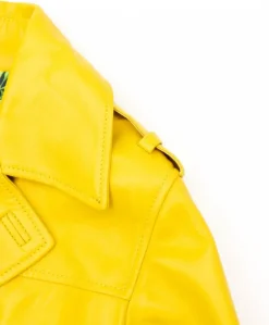 Donna D'Arienzo Hazel - Cappotto in pelle nappa gialla doppio petto spacchi laterali