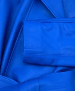 Donna D'Arienzo Hazel - Cappotto in pelle bluette doppio petto spacchi laterali