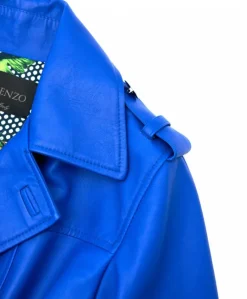 Donna D'Arienzo Hazel - Cappotto in pelle bluette doppio petto spacchi laterali