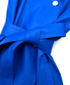 Donna D'Arienzo Hazel - Cappotto in pelle bluette doppio petto spacchi laterali