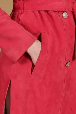 Donna D'Arienzo Hazel - Cappotto in pelle scamosciata fuxia doppio petto spacchi laterali