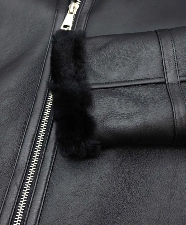 Uomo D'Arienzo Jasper - Chiodo Montone Shearling nero con cerniera trasversale