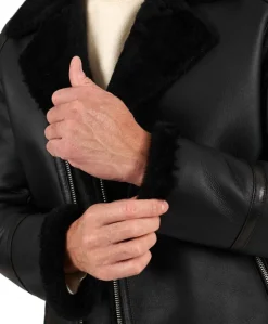 Uomo D'Arienzo Jasper - Chiodo Montone Shearling nero con cerniera trasversale
