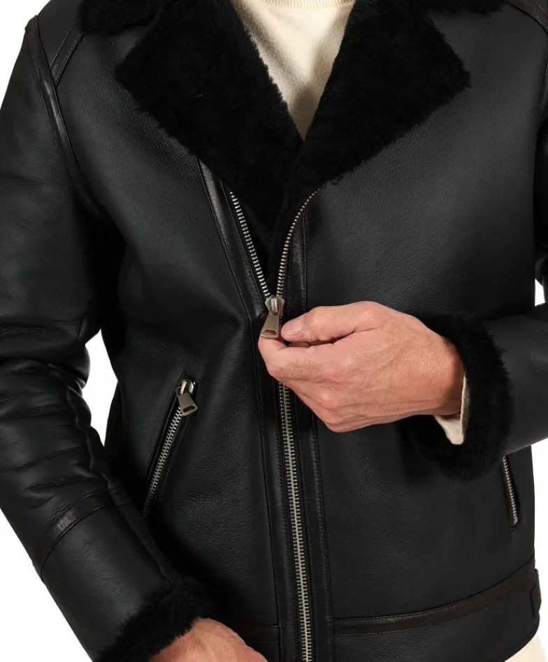 Uomo D'Arienzo Jasper - Chiodo Montone Shearling nero con cerniera trasversale