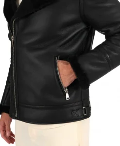 Uomo D'Arienzo Jasper - Chiodo Montone Shearling nero con cerniera trasversale