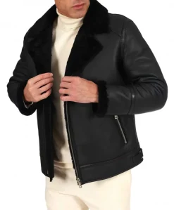 Uomo D'Arienzo Jasper - Chiodo Montone Shearling nero con cerniera trasversale
