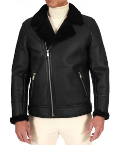 Uomo D'Arienzo Jasper - Chiodo Montone Shearling nero con cerniera trasversale