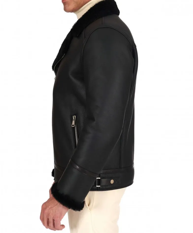 Uomo D'Arienzo Jasper - Chiodo Montone Shearling nero con cerniera trasversale