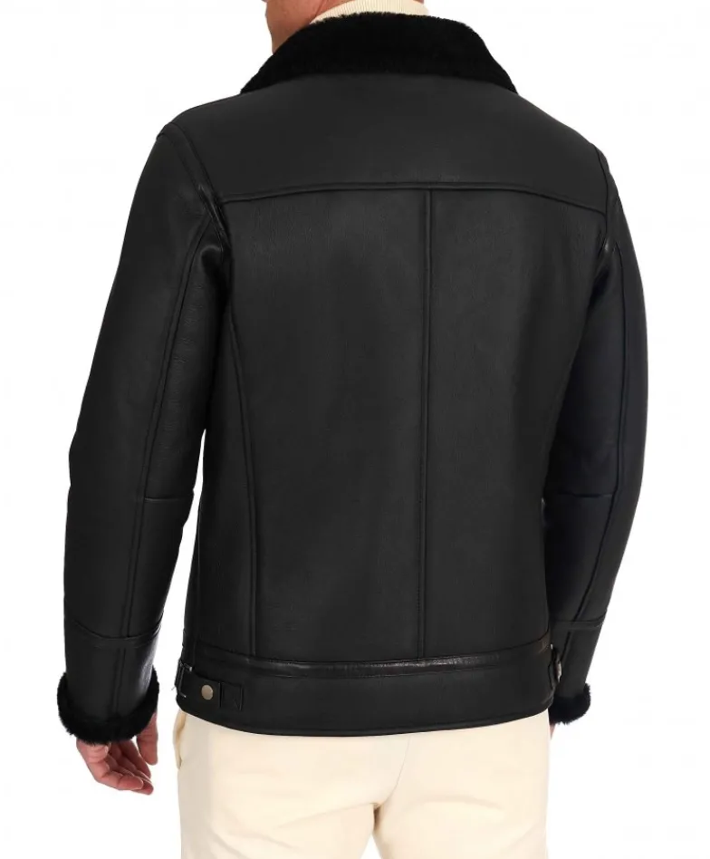 Uomo D'Arienzo Jasper - Chiodo Montone Shearling nero con cerniera trasversale