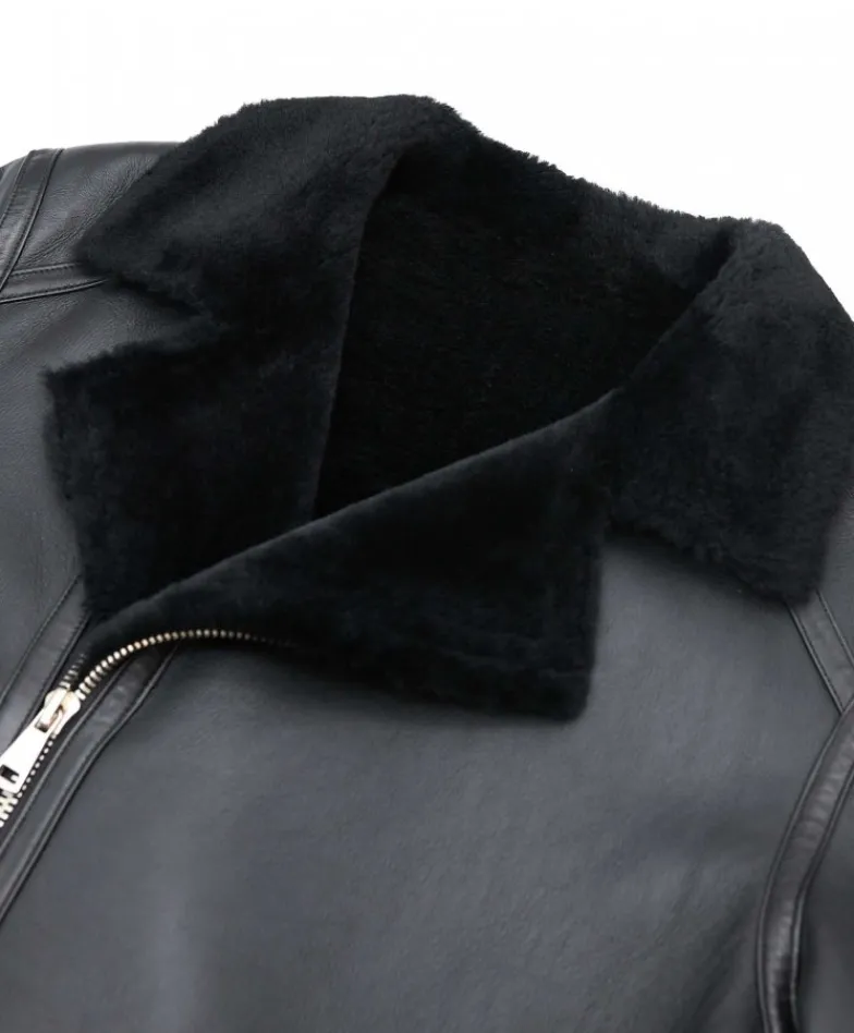Uomo D'Arienzo Jasper - Chiodo Montone Shearling nero con cerniera trasversale