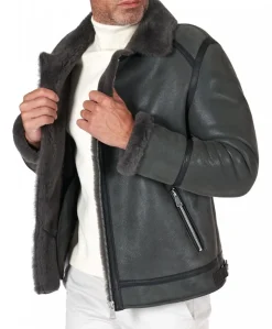 Uomo D'Arienzo Jasper - Chiodo Montone Shearling grigio con cerniera trasversale