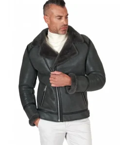 Uomo D'Arienzo Jasper - Chiodo Montone Shearling grigio con cerniera trasversale