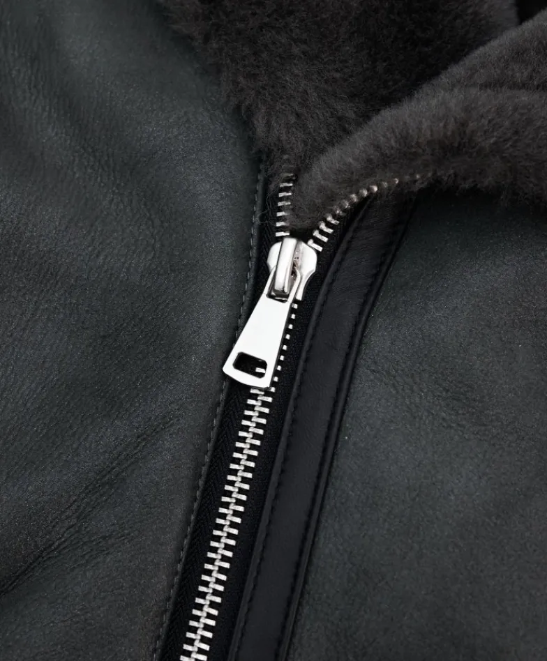 Uomo D'Arienzo Jasper - Chiodo Montone Shearling grigio con cerniera trasversale