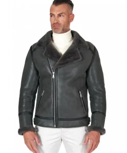 Uomo D'Arienzo Jasper - Chiodo Montone Shearling grigio con cerniera trasversale