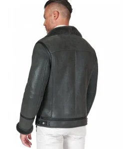 Uomo D'Arienzo Jasper - Chiodo Montone Shearling grigio con cerniera trasversale