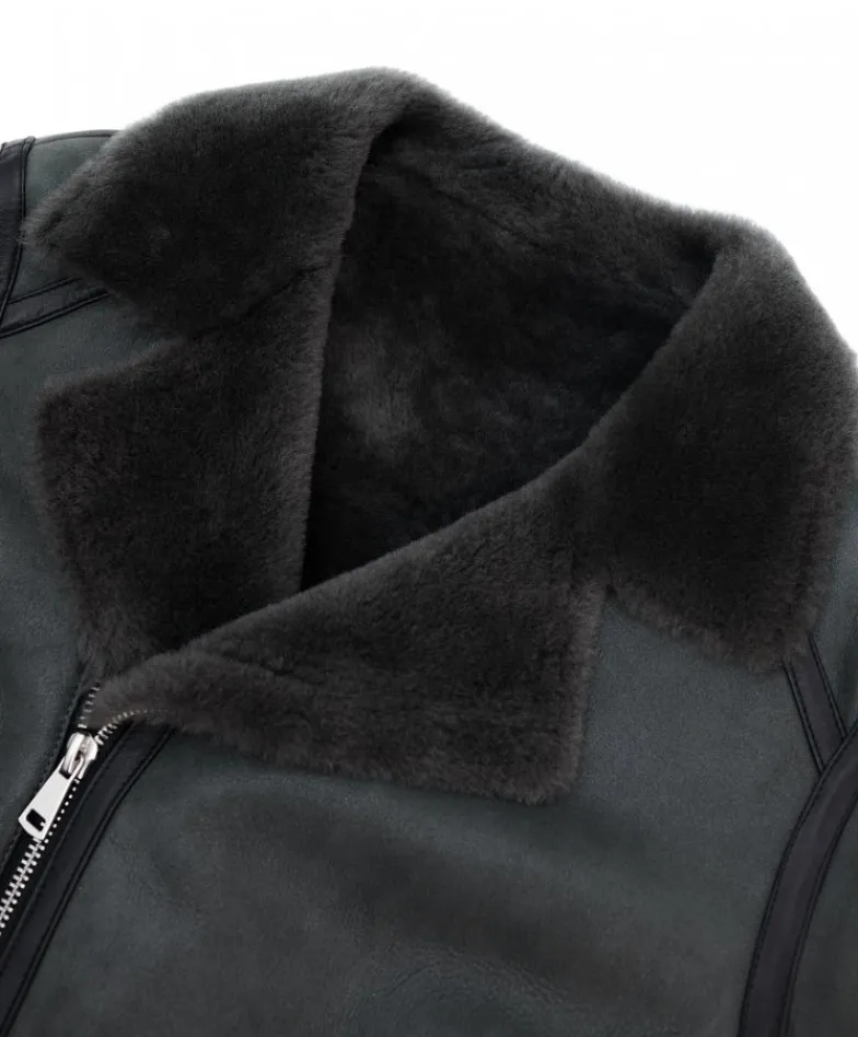 Uomo D'Arienzo Jasper - Chiodo Montone Shearling grigio con cerniera trasversale