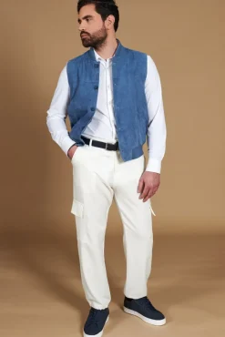 Uomo D'Arienzo Jeff - Gilet in pelle camoscio blu denim con bottoni