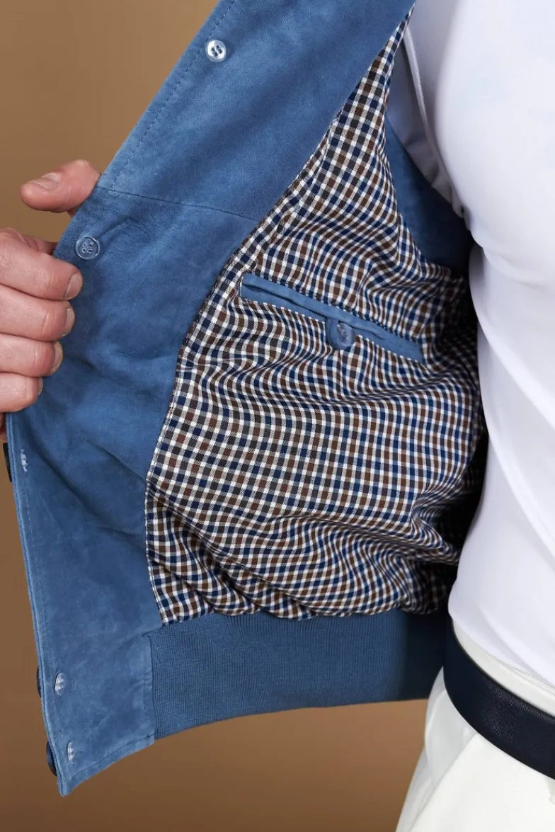 Uomo D'Arienzo Jeff - Gilet in pelle camoscio blu denim con bottoni