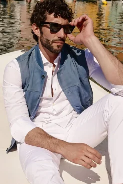 Uomo D'Arienzo Jeff - Gilet in pelle camoscio blu denim con bottoni
