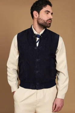 Uomo D'Arienzo Jeff - Gilet in pelle camoscio blu con bottoni