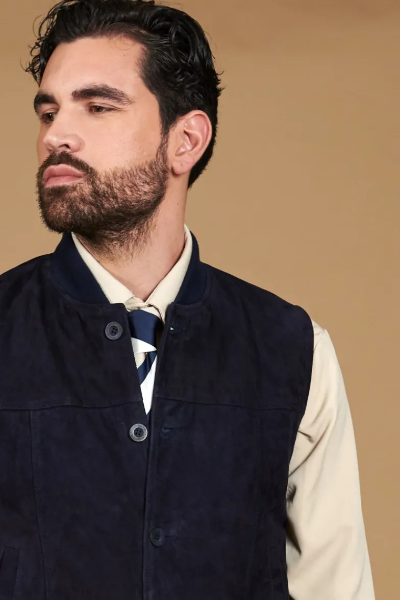 Uomo D'Arienzo Jeff - Gilet in pelle camoscio blu con bottoni