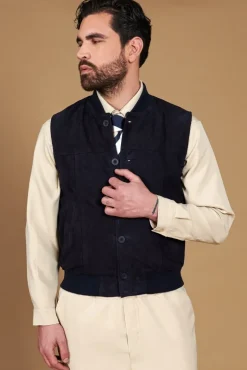 Uomo D'Arienzo Jeff - Gilet in pelle camoscio blu con bottoni