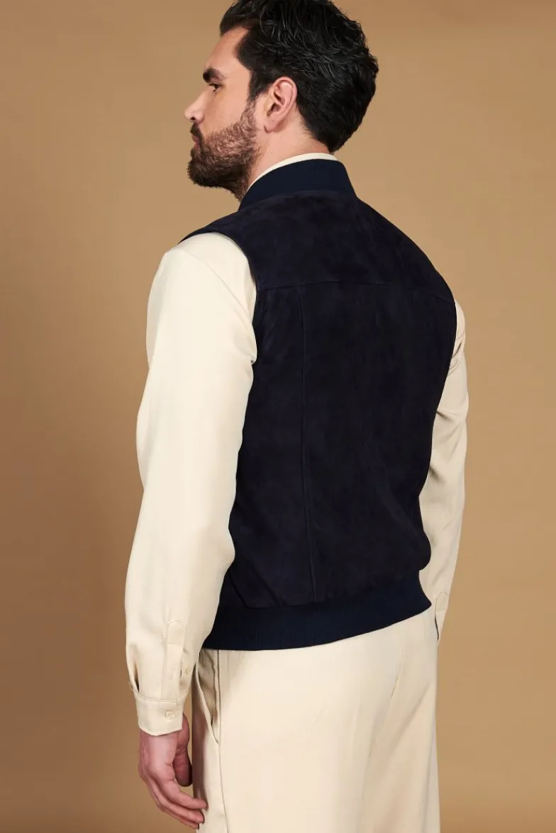 Uomo D'Arienzo Jeff - Gilet in pelle camoscio blu con bottoni