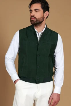 Uomo D'Arienzo Jeff - Gilet in pelle camoscio verde con bottoni
