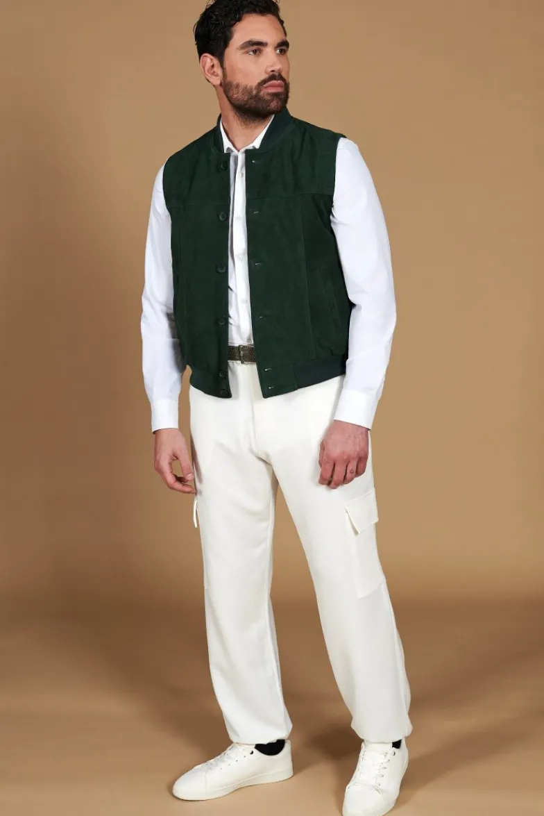 Uomo D'Arienzo Jeff - Gilet in pelle camoscio verde con bottoni