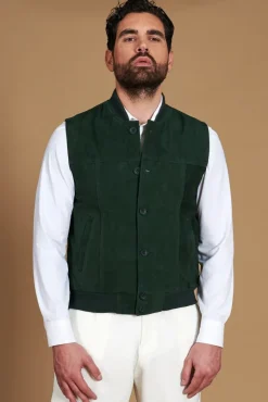 Uomo D'Arienzo Jeff - Gilet in pelle camoscio verde con bottoni