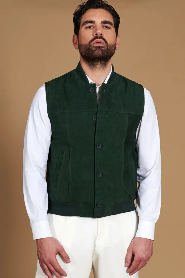Uomo D'Arienzo Jeff - Gilet in pelle camoscio verde con bottoni