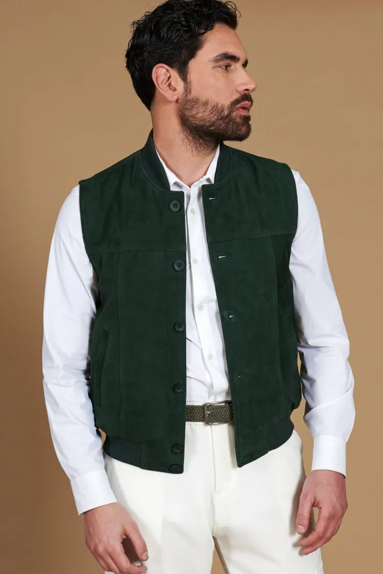 Uomo D'Arienzo Jeff - Gilet in pelle camoscio verde con bottoni