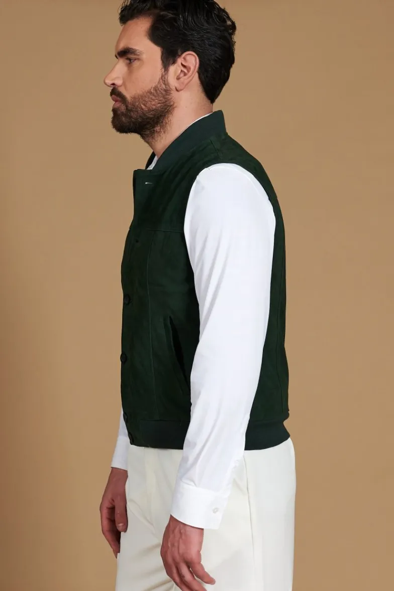 Uomo D'Arienzo Jeff - Gilet in pelle camoscio verde con bottoni