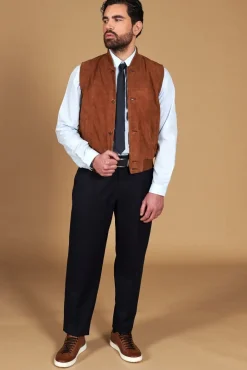 Uomo D'Arienzo Jeff - Gilet in pelle camoscio color cuoio con bottoni