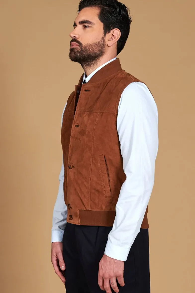 Uomo D'Arienzo Jeff - Gilet in pelle camoscio color cuoio con bottoni