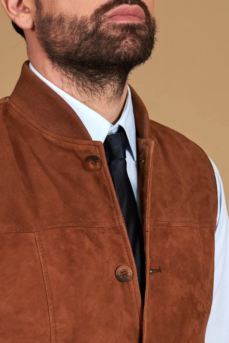 Uomo D'Arienzo Jeff - Gilet in pelle camoscio color cuoio con bottoni