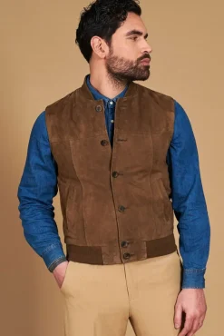 Uomo D'Arienzo Jeff - Gilet in pelle camoscio color fango con bottoni