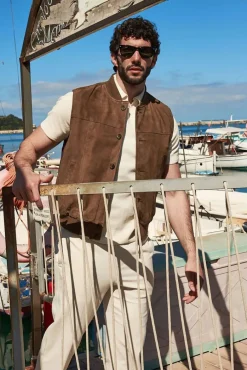 Uomo D'Arienzo Jeff - Gilet in pelle camoscio color fango con bottoni