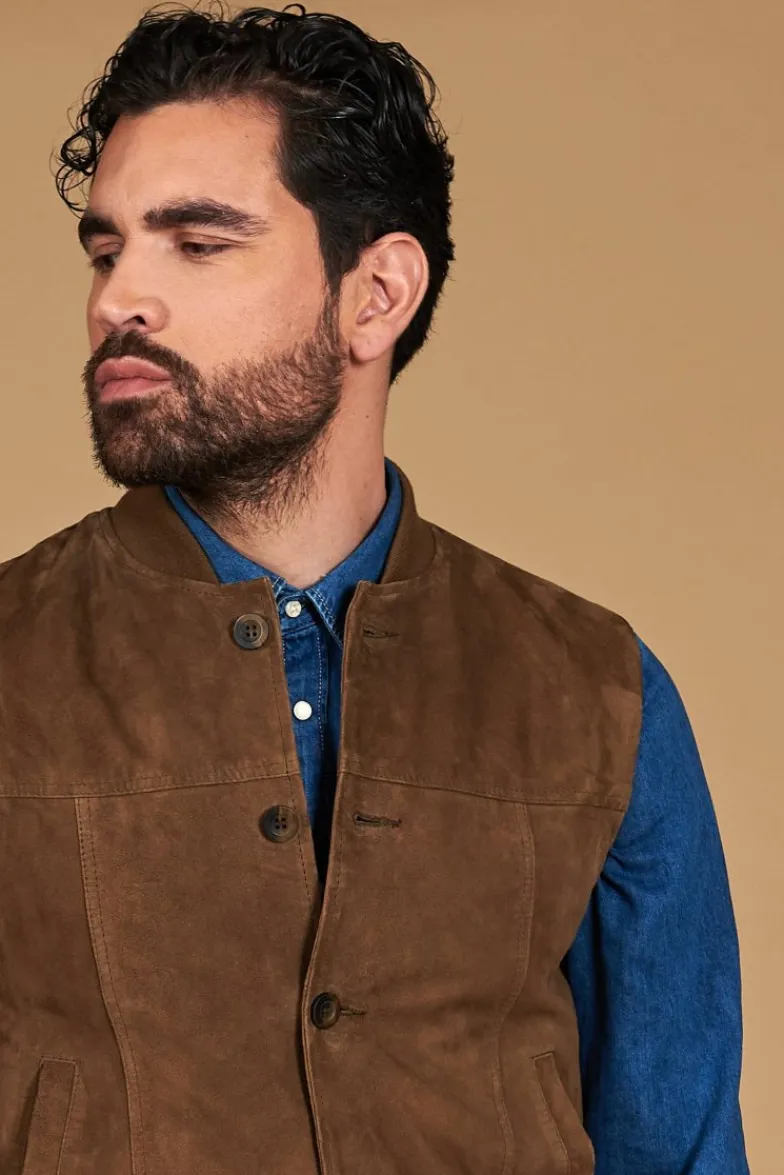 Uomo D'Arienzo Jeff - Gilet in pelle camoscio color fango con bottoni