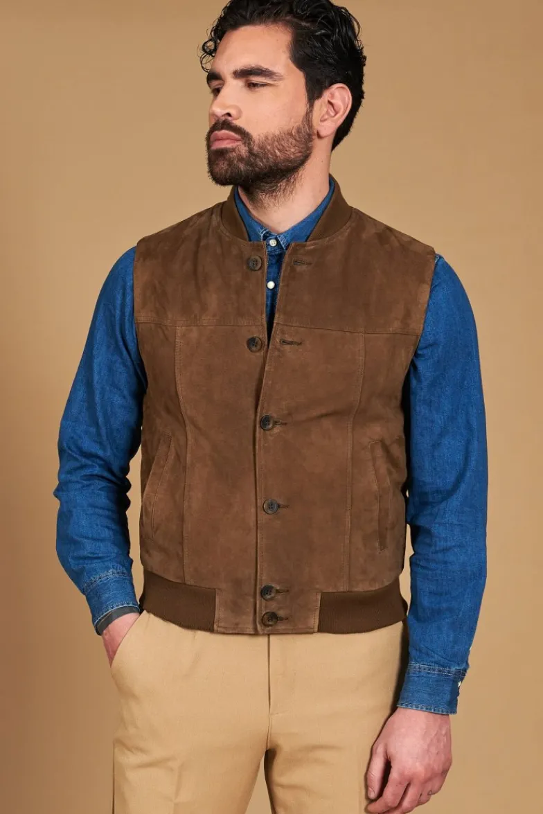 Uomo D'Arienzo Jeff - Gilet in pelle camoscio color fango con bottoni