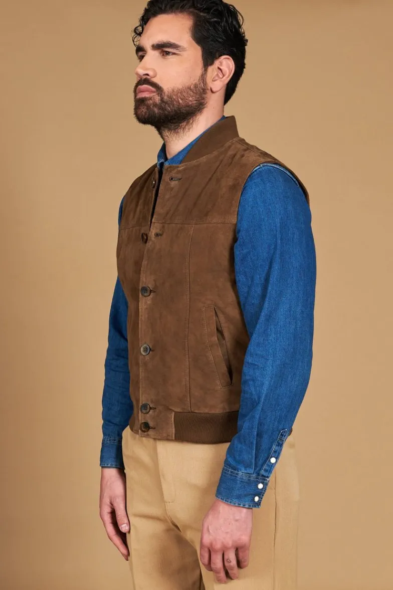 Uomo D'Arienzo Jeff - Gilet in pelle camoscio color fango con bottoni