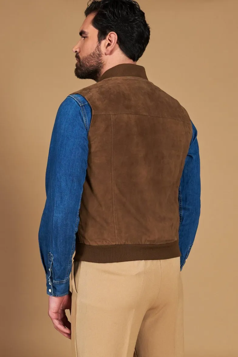 Uomo D'Arienzo Jeff - Gilet in pelle camoscio color fango con bottoni