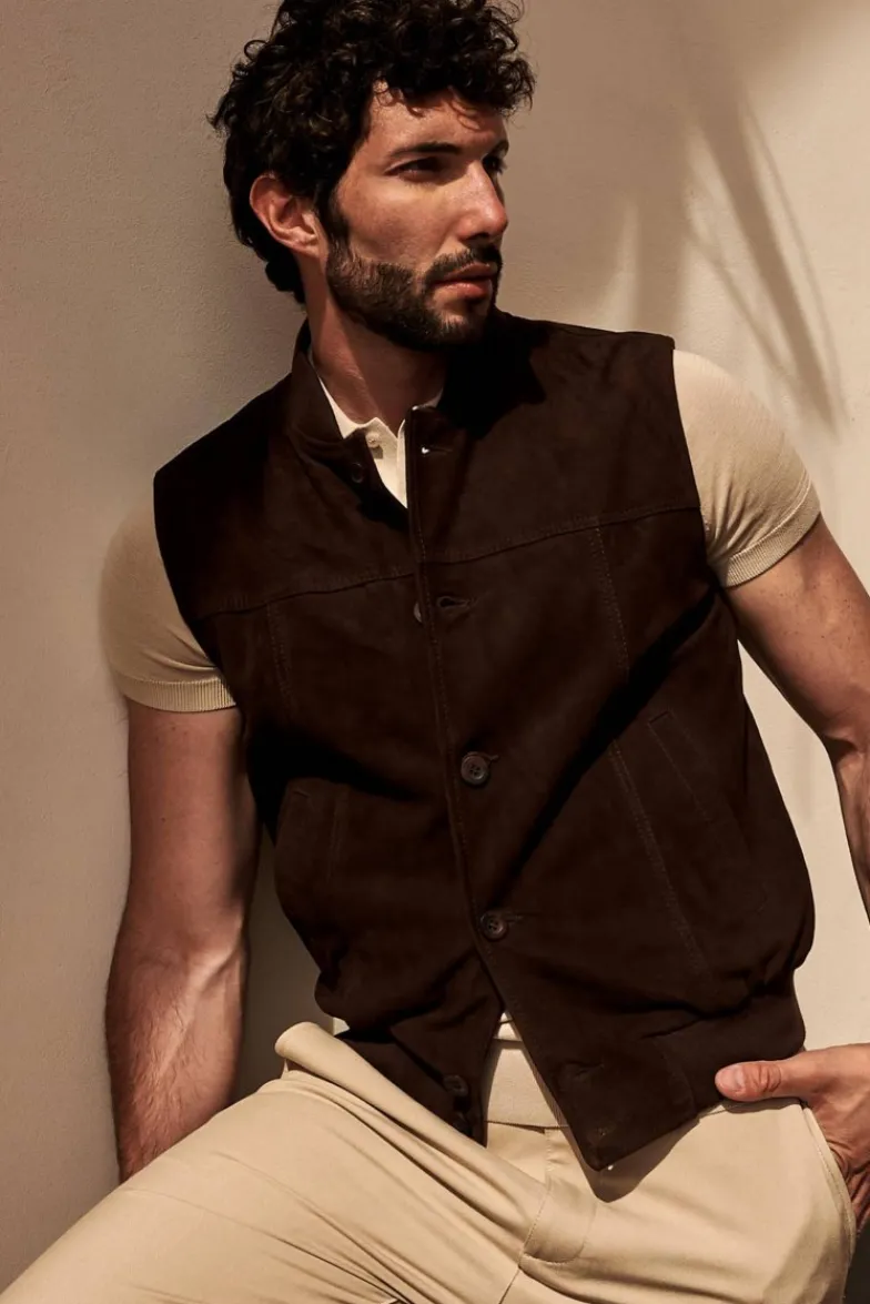 Uomo D'Arienzo Jeff - Gilet in pelle camoscio testa di moro con bottoni