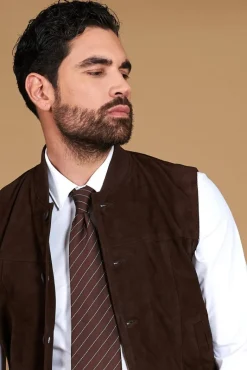 Uomo D'Arienzo Jeff - Gilet in pelle camoscio testa di moro con bottoni