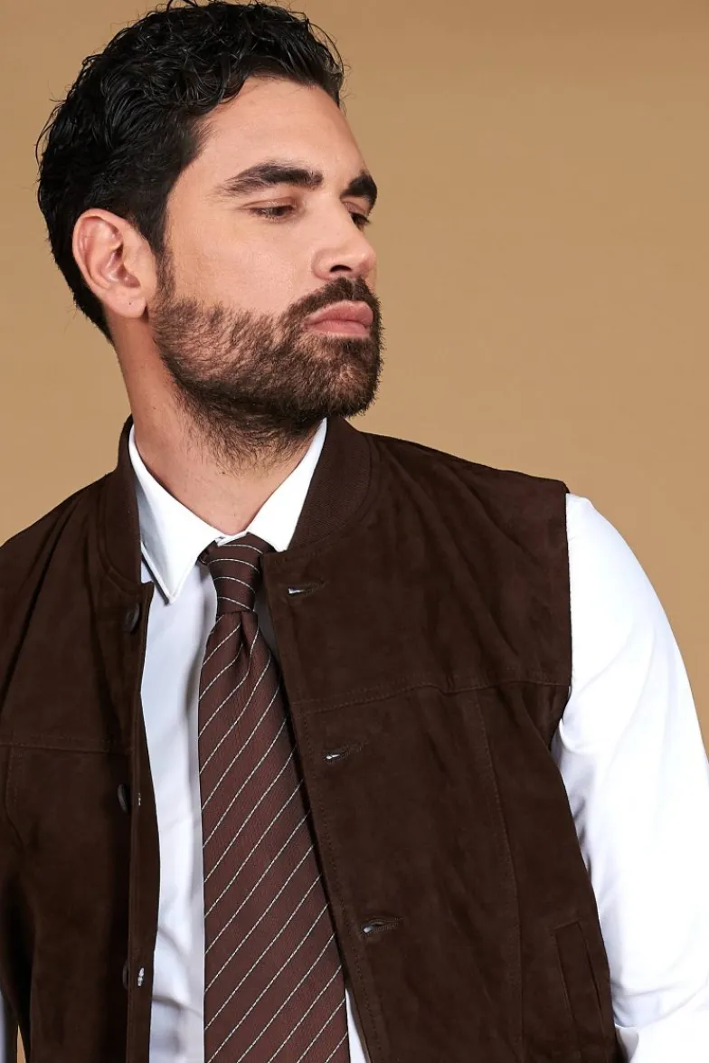 Uomo D'Arienzo Jeff - Gilet in pelle camoscio testa di moro con bottoni