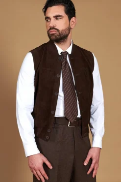 Uomo D'Arienzo Jeff - Gilet in pelle camoscio testa di moro con bottoni
