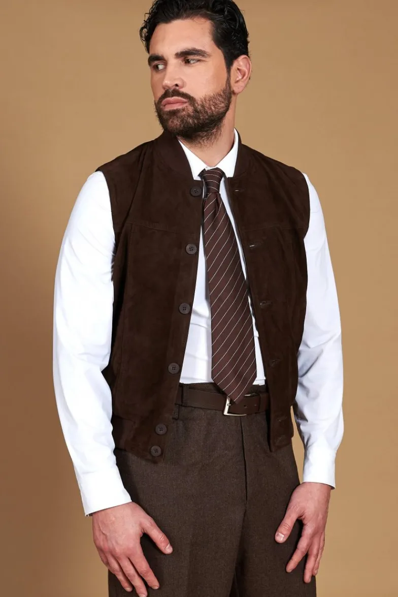 Uomo D'Arienzo Jeff - Gilet in pelle camoscio testa di moro con bottoni