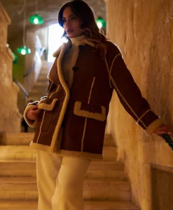 Donna D'Arienzo Jenny - Giacca in montone scamosciato color cuoio versione lunga