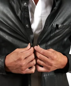 Uomo D'Arienzo Jet - Camicia in pelle nera sfoderata effetto vintage