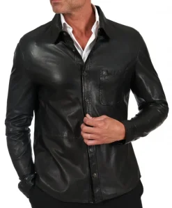 Uomo D'Arienzo Jet - Camicia in pelle nera sfoderata effetto vintage